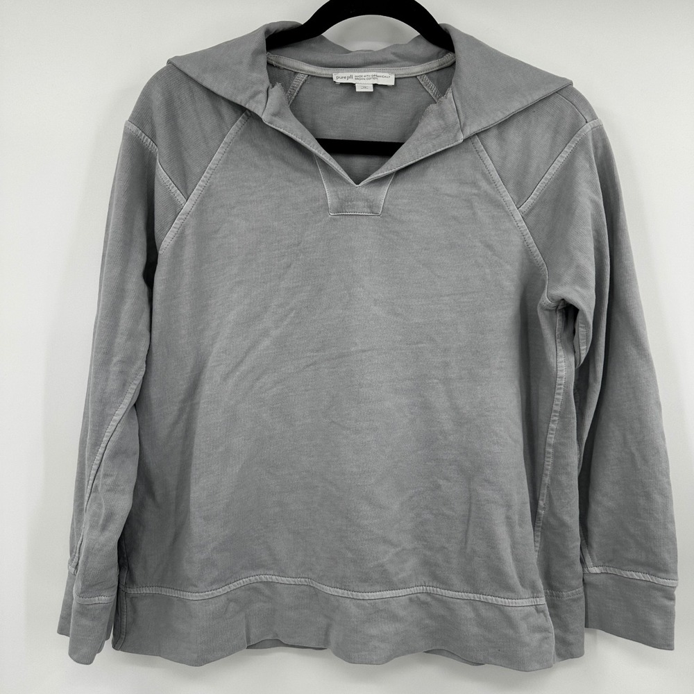 Pure Jill Organic Cotton Sailor Collar Sweatshirt Grey Petite XS Pullover Earthy